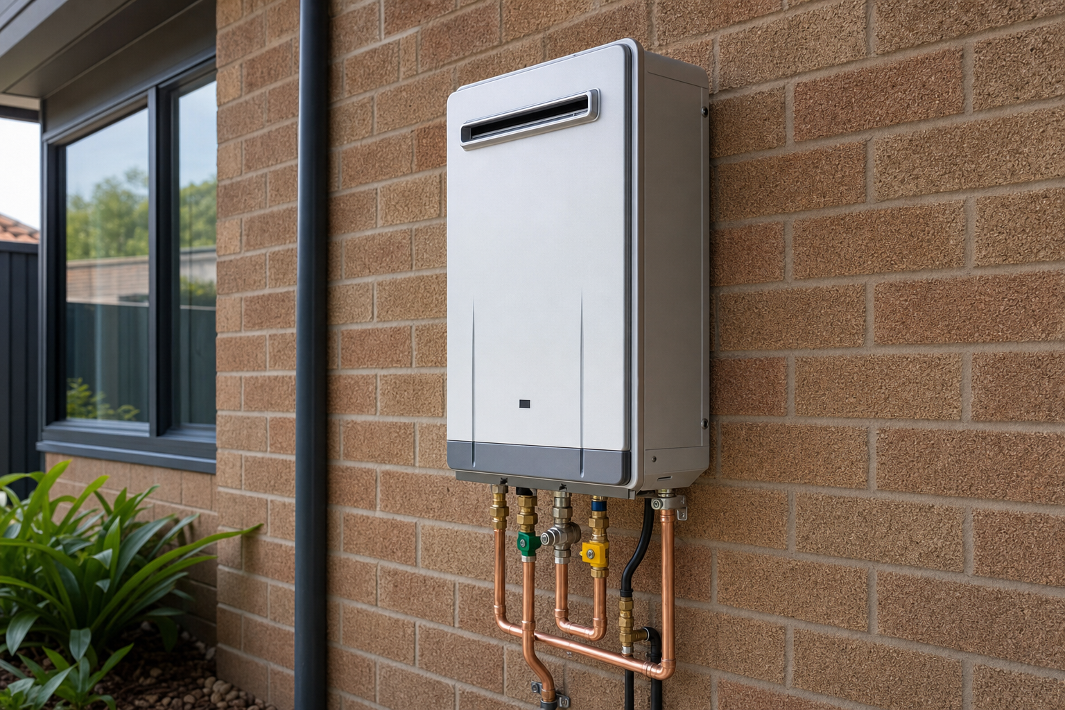 Hot water system installation on Sydney home exterior