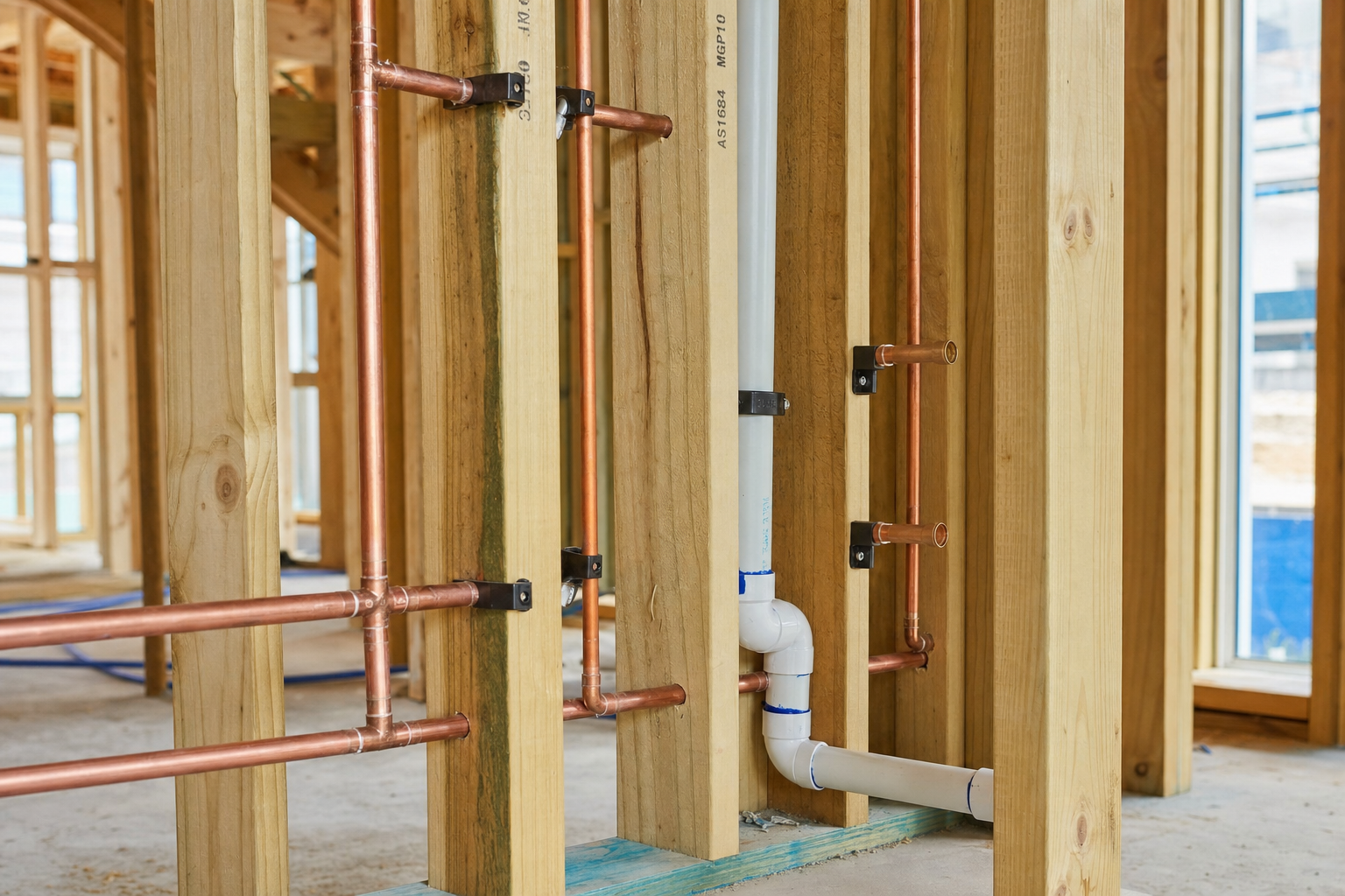 Rough-in plumbing for new home construction in Sydney